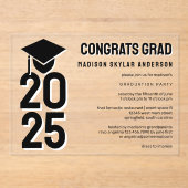 Grad 2025 Cap N Tassel Schwarz-Weiß-Abschluss Acryleinladungen (Vorderseite)