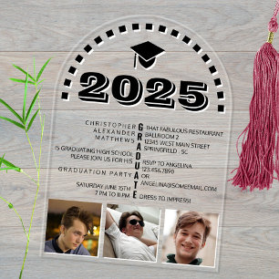 Grad 2025 Cool 3 Foto Collage Schwarz-weißes Party Acryleinladungen