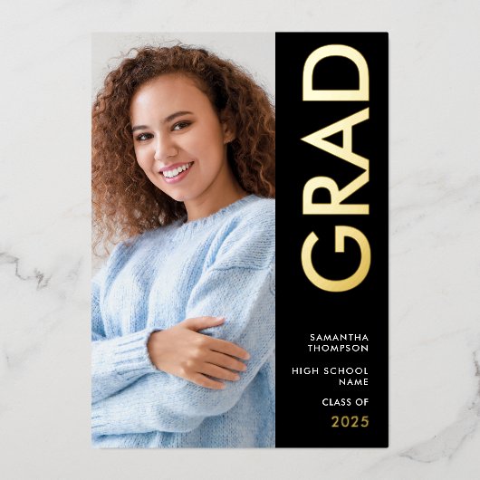 Grad 2025 Foto Black Gold Real Foil Ankündigung (Vorderseite)