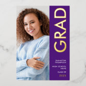 Grad 2025 Foto Lila Gold Real Foil Ankündigung (Vorderseite)