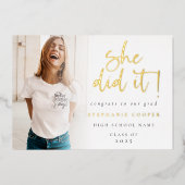 Grad 2025 Foto Sie tat es Gold Foil Ankündigung (Vorderseite)