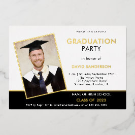 Grad 2025 Graduation Party Foto White Black Gold Folieneinladung