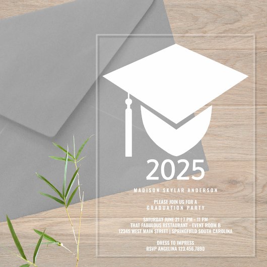 Grad 2025 Moderne Formal White Cap Graduation Part Acryleinladungen