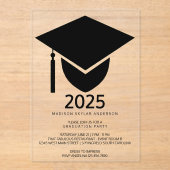 Grad 2025 Moderne formale Black Cap Graduation Par Acryleinladungen (Vorderseite)