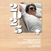 Grad 2025 Modernes Foto Cooles Party Weiß und Schw Acryleinladungen (Vorderseite)