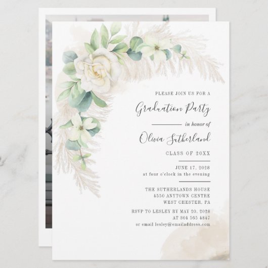 Grad 2025 Pampas Grass Graduation Party Einladung (Vorne/Hinten)