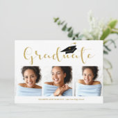 Grad 3 Foto Gold Glitzer Kalligrafie Ankündigung (Stehend Vorderseite)