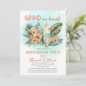 Grad an Board Tropical Surf Graduation Party Einladung (Stehend Vorderseite)