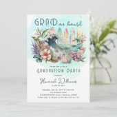 GRAD an Bord der Tropical Surfing Graduation Party Einladung (Stehend Vorderseite)