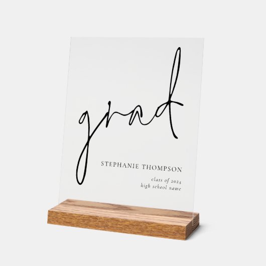 Grad Black Script Abschluss Geschenk Keepake Acrylschild (Winkel)