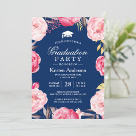 Grad Blumenauge Navy Blue Graduation Party Einladung