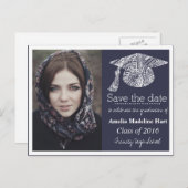Grad Bohemisch Hat Navy Blue Save the Date Foto Ankündigungspostkarte (Vorne/Hinten)