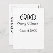 Grad bold letter graduation name class of 20XX sim Postkarte (Vorne/Hinten)