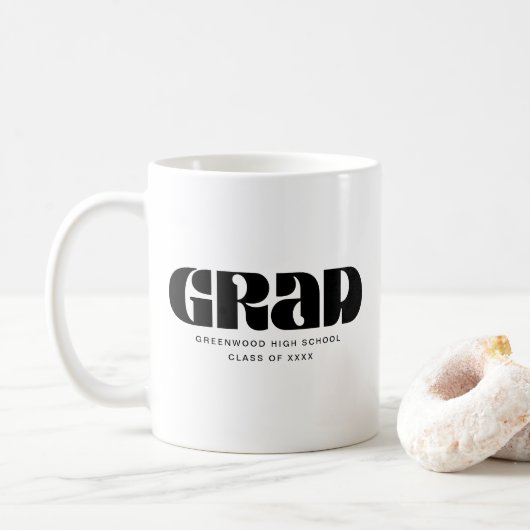 Grad Bold Retro Typografie Modernes Schwarzes Foto Kaffeetasse (Mit Donut)