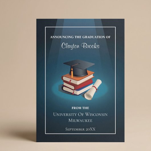 Grad Cap and Books Abschluss Ankündigung