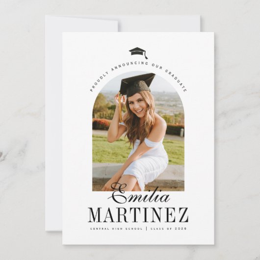 Grad Cap Arch Foto Eleganter Script Abschluss Ankündigung (Vorderseite)