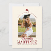 Grad Cap Arch Foto Elegantes Script Red Abschluss Ankündigung (Vorderseite)