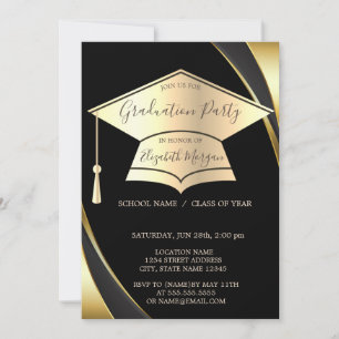 Grad Cap Black Border Graduation Party Einladung