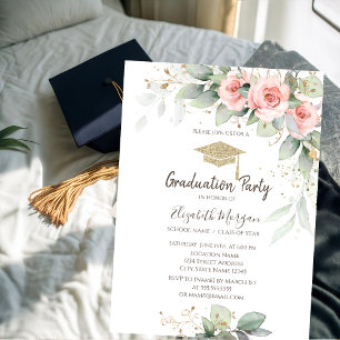 Grad Cap, Blush Blume Abschluss Einladung