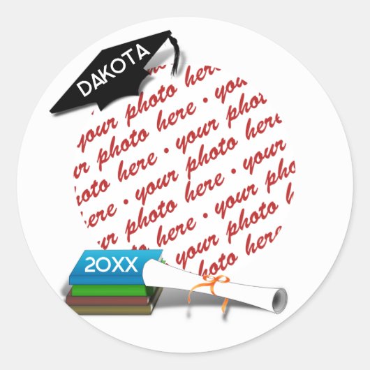 Grad Cap Book Stack Foto Abschluss Runder Aufkleber (Vorderseite)