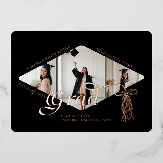 Grad Cap Bow & Tassel Ankündigung von Fotokollagen (Vorderseite)