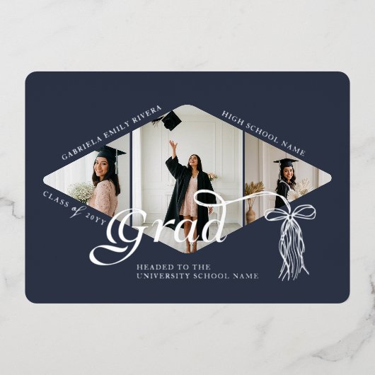 Grad Cap Bow & Tassel Ankündigung von Fotokollagen (Vorderseite)