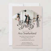 Grad Cap Bow Tassel Foto Collage Graduation Party Einladung (Vorderseite)