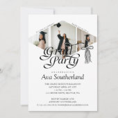 Grad Cap Bow Tassel Foto Collage Graduation Party Einladung (Vorderseite)