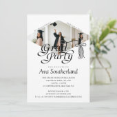 Grad Cap Bow Tassel Foto Collage Graduation Party Einladung (Stehend Vorderseite)