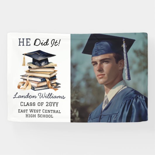 Grad Cap | Bücher Abschluss Foto, das er getan hat Banner (Horizontal)