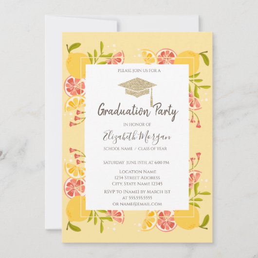Grad Cap, Citrus Abschluss Einladung (Vorderseite)