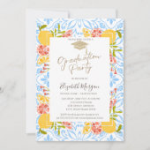 Grad Cap, Citrus Blue Abschluss Mittelmeer Einladung (Vorderseite)