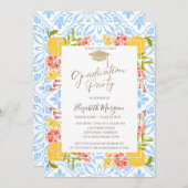 Grad Cap, Citrus Blue Abschluss Mittelmeer Einladung (Vorne/Hinten)