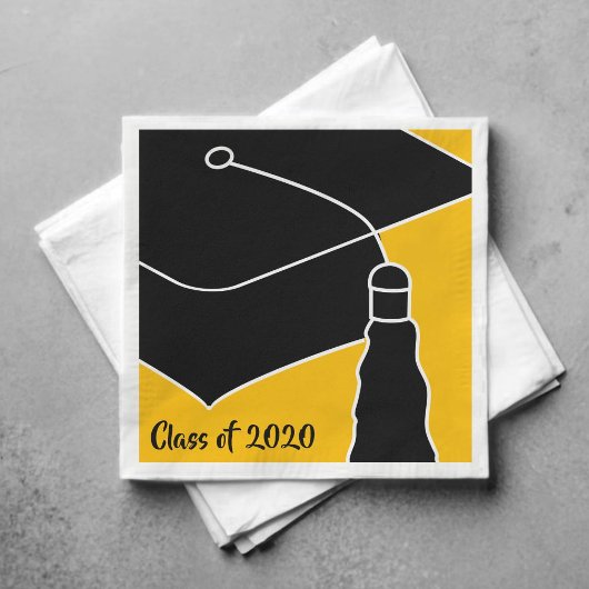 Grad Cap Class Jahr Schwarz und Gold Serviette