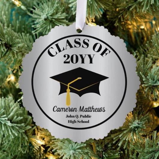 Grad Cap Class Silver Name Abschluss Ornament Karte (Insitu (Baum))