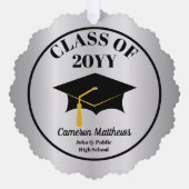 Grad Cap Class Silver Name Abschluss Ornament Karte (Vorderseite)