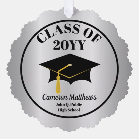 Grad Cap Class Silver Name Abschluss Ornament Karte (Vorderseite)