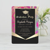Grad Cap, Confetti farbenfroher Marmormarmor Absch Einladung (Stehend Vorderseite)