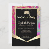 Grad Cap, Confetti farbenfroher Marmormarmor Absch Einladung (Vorderseite)