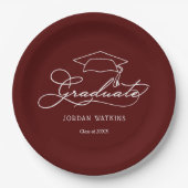 Grad Cap Dark Maroon Abschluss Pappteller (Vorderseite)