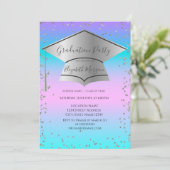 Grad Cap, Diamanten Frame Holographic Abschluss Einladung (Stehend Vorderseite)