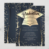 Grad Cap, Diamonds Navy Blue Abschluss Einladung (Vorne/Hinten)