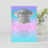 Grad Cap, Diamonds Ombre Holographic Abschluss Einladung (Stehend Vorderseite)