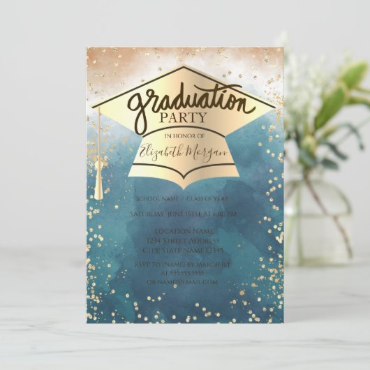 Grad Cap, Diamonds Paint Splash Abschluss Einladung (Stehend Vorderseite)