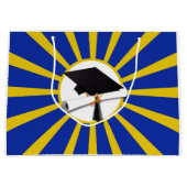 Grad Cap & Diploma mit Schulfarben Blau und Gold Große Geschenktüte (Vorderseite)