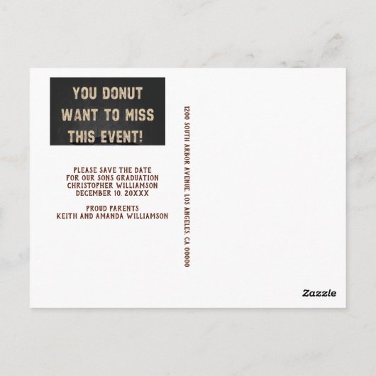 Grad Cap Donut Abschluss Save the Date Postkarte (Rückseite)