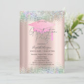 Grad Cap, farbenfrohe Confetti Rose Gold Abschluss Einladung (Stehend Vorderseite)