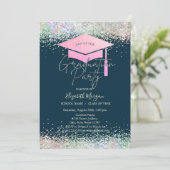 Grad Cap, farbenfroher Confetti Navy Blue Abschlus Einladung (Stehend Vorderseite)