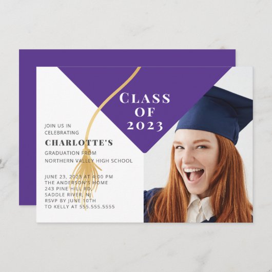 Grad Cap Foto Abschluss Einladung (Vorne/Hinten)