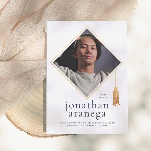 Grad Cap | Gold Blue & White Foto Ankündigung
